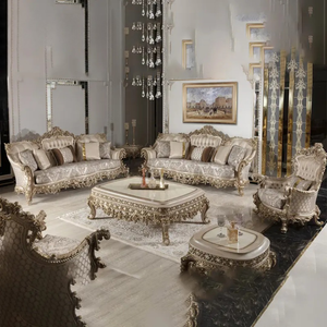 Juego de Sofás de Madera de Caoba Sólida con Diseño Francés para Sala de Estar, Tallado a Mano, Tapizado, Muebles de Lujo Hechos en Indonesia - Product Image 1