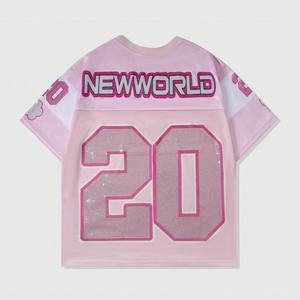 Camiseta de Fútbol Rosa con Pedrería para Mujer, Estilo Y2K, con Gráficos Brillantes y Número, Personalizable al por Mayor, Jersey de Fútbol Americano - Product Image 3