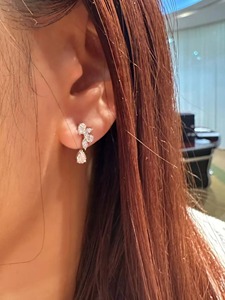 Boucles d'oreilles en diamant de laboratoire en forme de poire, or blanc massif 14 carats, boucles d'oreilles convertibles en diamant pour femmes, bijoux minimalistes - Product Image 5