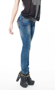 Jeans acampanados de cintura alta y color sólido para mujer con logotipo personalizado, pantalones de mezclilla para damas. - Product Image 2