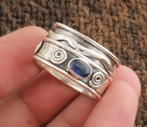 Anillo de Cianita Azul Natural, Plata de Ley 925, Anillo de Eternidad Completo para Mujer, Joyería de Piedras Preciosas, Fabricante Mayorista - Product Image 5