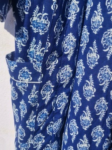 Indigo Floral Print Cotton Kimono <b>Robe</b> Women <b>Beach</b> Cover Up Lightweight Lounge Wear Bathrobe Casual Wrap Dress - Product Image 4