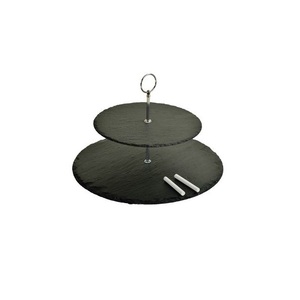 Bandeja de Dos Niveles Cuadrada de Piedra Natural para Postres y Aperitivos con Asa Metálica, Moderna, para Cumpleaños, Hogar y Cocina - Product Image 3