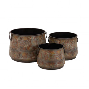 Silver Round Galvanized Metal Planters for Garden Planters Hammered New Designing Style Planters - Product Image 5