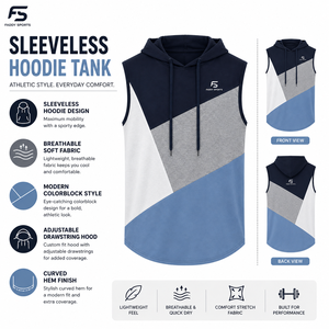 Custom Wholesale <b>Mens</b> Sleeveless Hoodie Color Block Gym Singlet Fitness Bodybuilding Tank Top <b>Men</b> Sports Wear Hooded <b>Vest</b> Shirt - Product Image 5