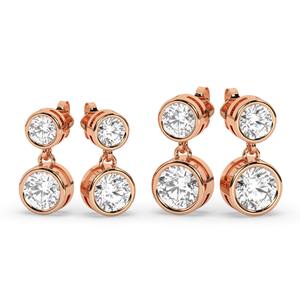 Boucles d'oreilles pendantes minimalistes en or 14 carats avec diamants de laboratoire sertis clos, certifiées IGI, pour usage quotidien - Product Image 2