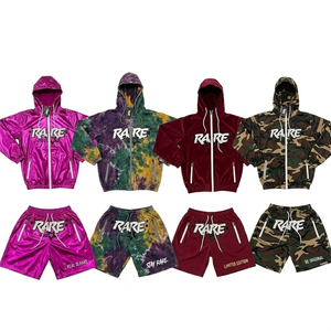 Ensemble veste coupe-vent à capuche et short de marque Rare, unisexe, streetwear, printemps, léger, polyester, fermeture éclair sur le devant, design imprimé - Product Image 4