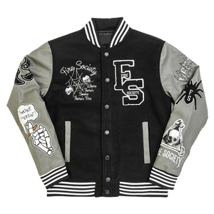 Chaqueta Varsity Azul de Lana Personalizada para Hombre con Mangas de Cuero, Parche de la Sociedad Contra Incendios, Estilo Urbano, Chaqueta de Béisbol Letterman Vintage - Product Image 5