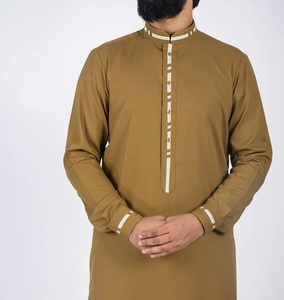 Qamis noir pour homme à manches longues et col montant, tenue de prière modeste en coton, longueur ras du sol, toutes saisons, style Moyen-Orient - Product Image 3