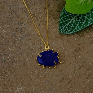 Lapis Lazuli Fish Pendant Handmade Carved <b>Blue</b> Gemstone <b>Necklace</b> Gold Plated September Birthstone Charm Crystal Accent 562405 - Product Image 6