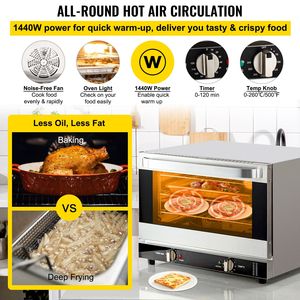 Forno a Convezione da 21L/19Qt per Hotel - Forno Convenzionale da Banco a 3 Livelli 1440W con Porta in Vetro Frontale - Product Image 4