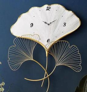 Modern Ginkgo Leaf Metal <b>Wall</b> <b>Clock</b> Analog Quartz Silent <b>Design</b> for Living Room Decor - Product Image 5