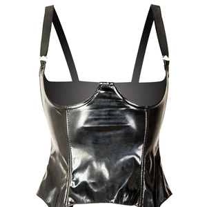Body de corsé de cuero sintético negro para mujer con ligueros, bustier sexy, faja moldeadora de cintura, lencería push-up - Product Image 1