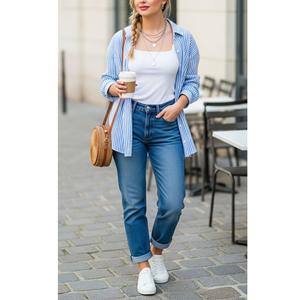 Jeans de Pierna Ancha Personalizados de Alta Calidad, Jeans de Mezclilla Azules Holgados de Moda con Cintura Media para Mujer, Proveedor de BD - Product Image 6