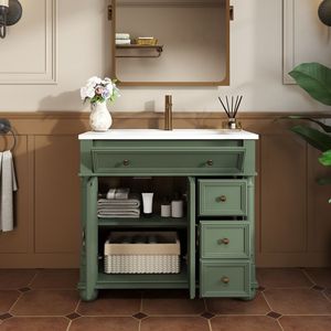 Lavabo de Baño Independiente de Estilo Rústico de Mediados de Siglo de 35.6 Pulgadas con Base de Columna Romana de Estilo Empire y Almacenamiento - Product Image 5