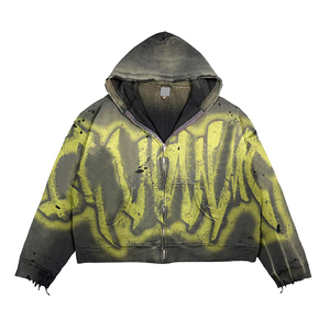 Sweat-shirt décontracté zippé pour homme, coupe oversize, imprimé vert, tricoté, avec poches, respirant, à manches classiques - Product Image 2