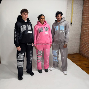 Custom Vintage Heavyweight 100% Cotton Jogging Set Zip-Up Acid Wash Chándal Sudadera con capucha Pierna recta pantalones de chándal acampanados - Product Image 2