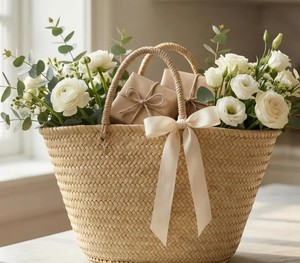 <b>Large</b> Handmade Moroccan Straw Basket Tote, Woven Palm Market <b>Bag</b>, <b>Beach</b> & Storage Basket, Short or Long Straw Handles - Product Image 2