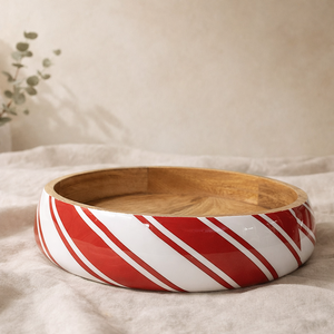 Tazón redondo de madera de mango tallado a mano, ecológico, con impresión personalizada en rojo brillante natural y esmalte, para servir ensalada, dulces, para el hogar y la cocina. - Product Image 5