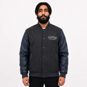 Custom Heavy <b>Weight</b> Eco-Friendly Unisex Varsity Jacket with <b>Stand</b> Collar Front Logo Embroidery <b>for</b> Wholesale US Apparel Brands - Product Image 2