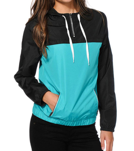 Chaqueta Cortavientos Personalizada para Mujer, con Bloques de Color, con Capucha, Ligera, Impermeable, Informal, para Exteriores, de Dos Tonos, Fabricante OEM - Product Image 1