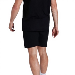 Conjunto de Camiseta y Pantalones Cortos Negros Casuales de Verano para Hombre, Cuello Redondo, Tejido de Punto, Color Sólido, Transpirable, Algodón, Estampado, Alta Calidad, para Entrenamiento - Product Image 5