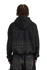 Sudadera con Capucha Personalizada con Pedrería, de Algodón Grueso, Corte Holgado, con Logotipo Bordado con Pedrería en Toda la Superficie, para Hombre - Product Image 2