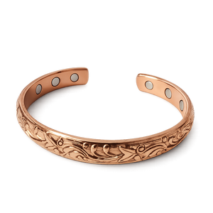 กำไลข้อมือทองแดงลายนูนสไตล์วินเทจ ดีไซน์ลายดอกไม้ประณีตเพื่อสุขภาพ - Product Image 1
