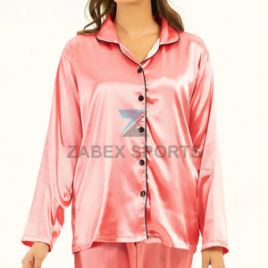 Ensemble de pyjama pour femme personnalisé OEM, vêtements de nuit en satin, respirant, séchage rapide, fermeture à cordon, manches longues, léger, vêtements de nuit d'été - Product Image 3
