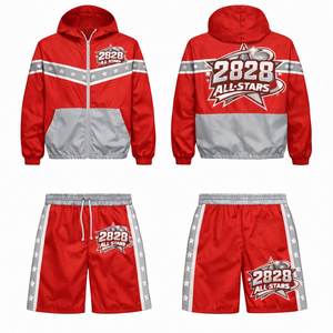 Conjunto Deportivo Personalizado de Dos Piezas con Chaqueta Corta con Cierre y Pantalones Cortos Cargo, Conjunto de Pantalones Cortos Cortavientos de Poliéster y Nailon para Hombre - Product Image 1