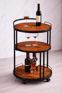 Chariot de bar à 3 niveaux avec roulettes, dessus en bois, chariot de service, chariot utilitaire à roulettes avec structure métallique pour bar à domicile - Product Image 3
