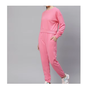 Conjunto Deportivo de Algodón Rosa para Mujer, Pantalones Largos con Bolsillos Laterales, Cuello Redondo, Corte Holgado, Ropa Casual de Otoño - Product Image 3