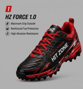 รองเท้าคริกเก็ต HIT ZONE พรีเมียม ทนทาน เย็บสองชั้น รองเท้ากีฬาสำหรับมืออาชีพ น้ำหนักเบา ระบายอากาศได้ดี ยึดเกาะพื้นได้ดี เหมาะสำหรับการแข่งขัน - Product Image 1