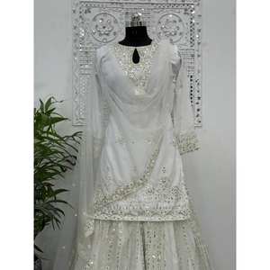 Designer Women's Sharara Suit Set with Embroidery and <b>Sequins</b> Work Including Dupatta <b>Top</b> - Product Image 4