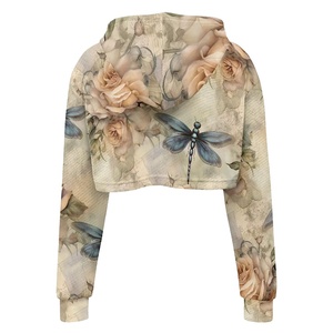 New Arrival 100% Cotton Women's Crop Top <b>Hoodie</b> with Long Sleeves Winter <b>Workout</b> Hooded Collar and Pockets - Product Image 6