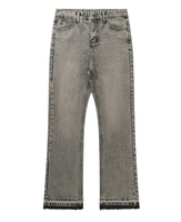 Jean décontracté homme taille mi-haute respirant coupe large en denim gris ciment fumé à motif Paisley gothique, bouton uni, 100% coton, collection automne-été