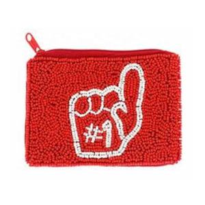 Porte-monnaie brodé en tissu de coton fait main, orné de perles, rouge et blanc, petit format, fermeture éclair, durable, haute qualité, pour monnaie, cartes et maquillage - Product Image 1