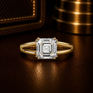 Anillos de Boda de Lujo con Diseño de Tallo Ancho, Oro Puro de 14K, Diamante Cultivado en Laboratorio con Corte Asscher de 2.00 Ct, Anillos de Compromiso Certificados por IGI - Product Image 1