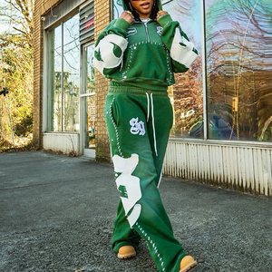 Conjunto Deportivo Urbano con Pedrería, Sudadera Holgada y Pantalones Deportivos Acampanados, Ropa Urbana - Product Image 3