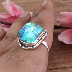 Anillo de Plata de Ley con Engaste de Druzy Verde Sunshine al por Mayor para Mujer, Joyería de Declaración para Boda, Precio de Fábrica - Product Image 4
