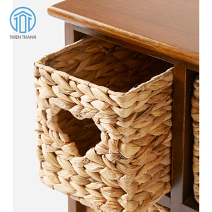 Brown Wooden <b>Storage</b> <b>Cabinet</b> Chest 4 Woven Seagrass Basket <b>Drawers</b> Heart Cutout Handle Nightstand Living Room Furniture Sets - Product Image 3