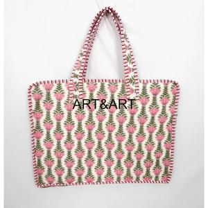 ART&ART Mochila para Portátil Hecha a Mano 100% Algodón, Estampado a Bloque, Asa Acolchada, Cierre con Cordón, Gran Capacidad, Casual, Ecológica - Product Image 4