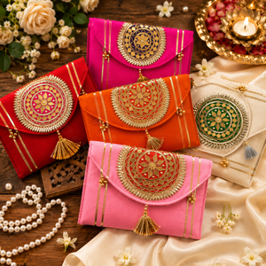 Pochette Shagun en soie brodée faite à la main en Inde, élégante et tendance, 6 couleurs imprimées, légère et de haute qualité - Product Image 1