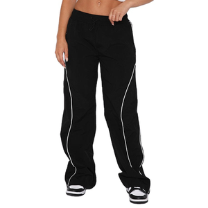 <b>Women</b> Casual White Crop Tank Top And Black Piping Wide Leg Sweatpants Set Activewear Tracksuit - Product Image 6