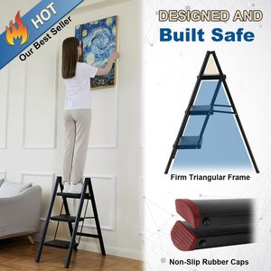 330 Lbs Load Capacity Sturdy Small <b>Step</b> <b>Stool</b> 3-<b>Step</b> Folding Steel Ladder for Adults Multi-Use in Kitchen Home and Office - Product Image 2