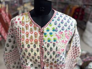Handmade Floral <b>Quilted</b> Cotton Jacket Mandarin Collar <b>Single</b> Button Closure Full Sleeve Spring Women's Reversible Style GIFT - Product Image 4