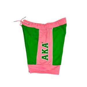 AKA กางเกงขาสั้นผ้าฟลีซ สีชมพู สีเขียว ทรงยูนิเซ็กส์ เสื้อผ้าลายตัวอักษรกรีก กางเกงขาสั้นลำลองใส่สบาย คุณภาพพรีเมียม ผ้าเนื้อนุ่ม - Product Image 3