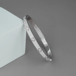 Classic Stainless Steel Diamond <b>Bangle</b> <b>Bracelet</b> Rhodium Plated Pave Setting For Women's Fashion Jewelry Gift - Product Image 4