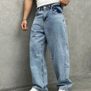 2026 Best Selling Men's Casual Straight 100% Cotton Lightweight Baggy <b>Jeans</b> Pant with Custom Logo Eco-Friendly & Breathable - Product Image 4