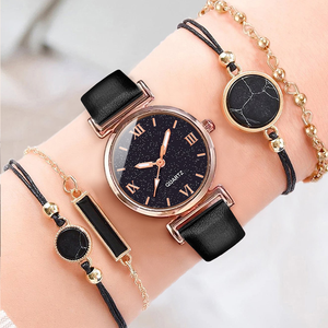 Reloj de Lujo para Mujer, 9824, 4 Piezas, con Pulseras, Diseño de Cielo Estrellado, Color Negro - Product Image 1
